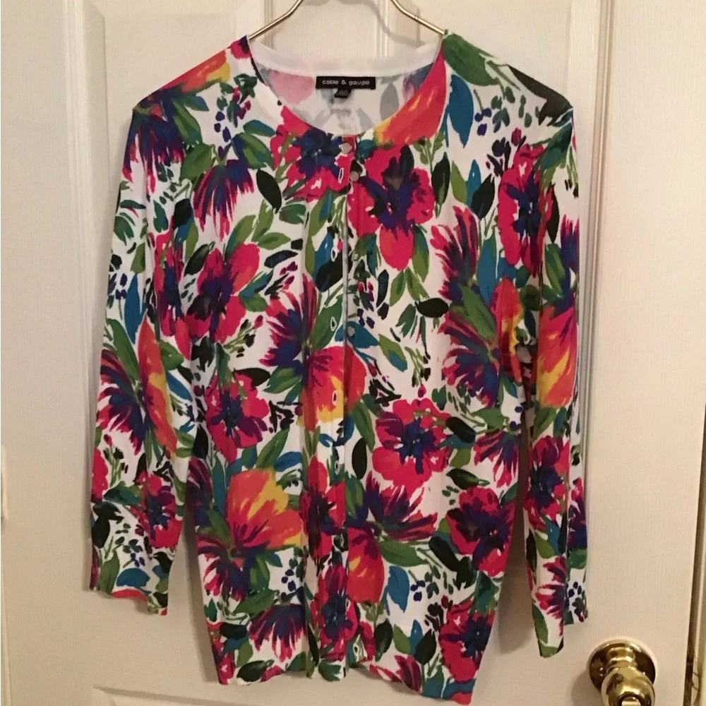 Cable and Gauge Floral Cardigan Sweater - Picture 1 of 3